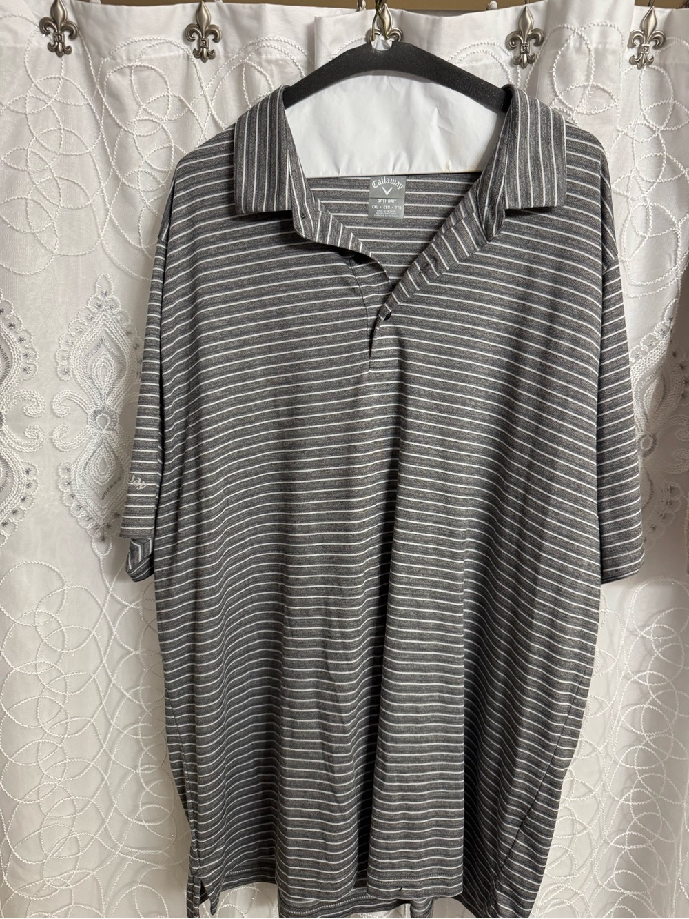 Callaway Gray and White Striped Men’s Performance Polo